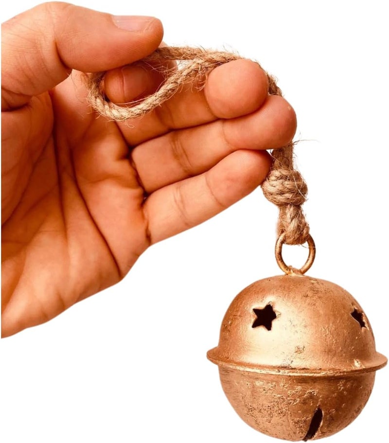 ALADEAN Rustic Decorative Bell 4" Traditional 1pc Shabby Chic Vintage Bell Brass Coated Country Style Cow Bell Wall Hanging Jute Rope Harmony Cowbell Lucky Charm Christmas Bell (1pc of 2" Sleigh Bell) - Image 1